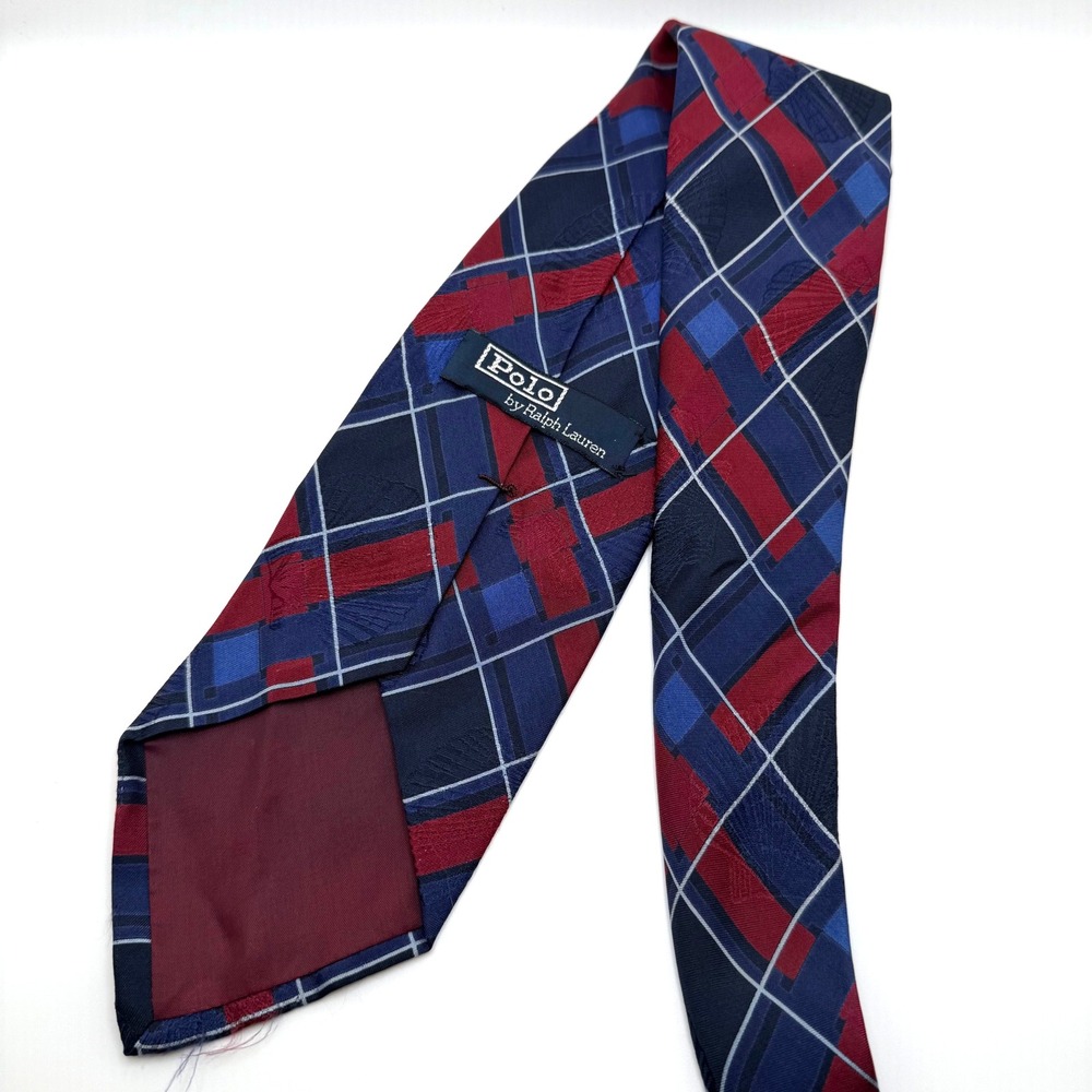 Polo Ralph Lauren Necktie Silk Seashell Grid Plaid Pattern Business Casual Men - Picture 2 of 3